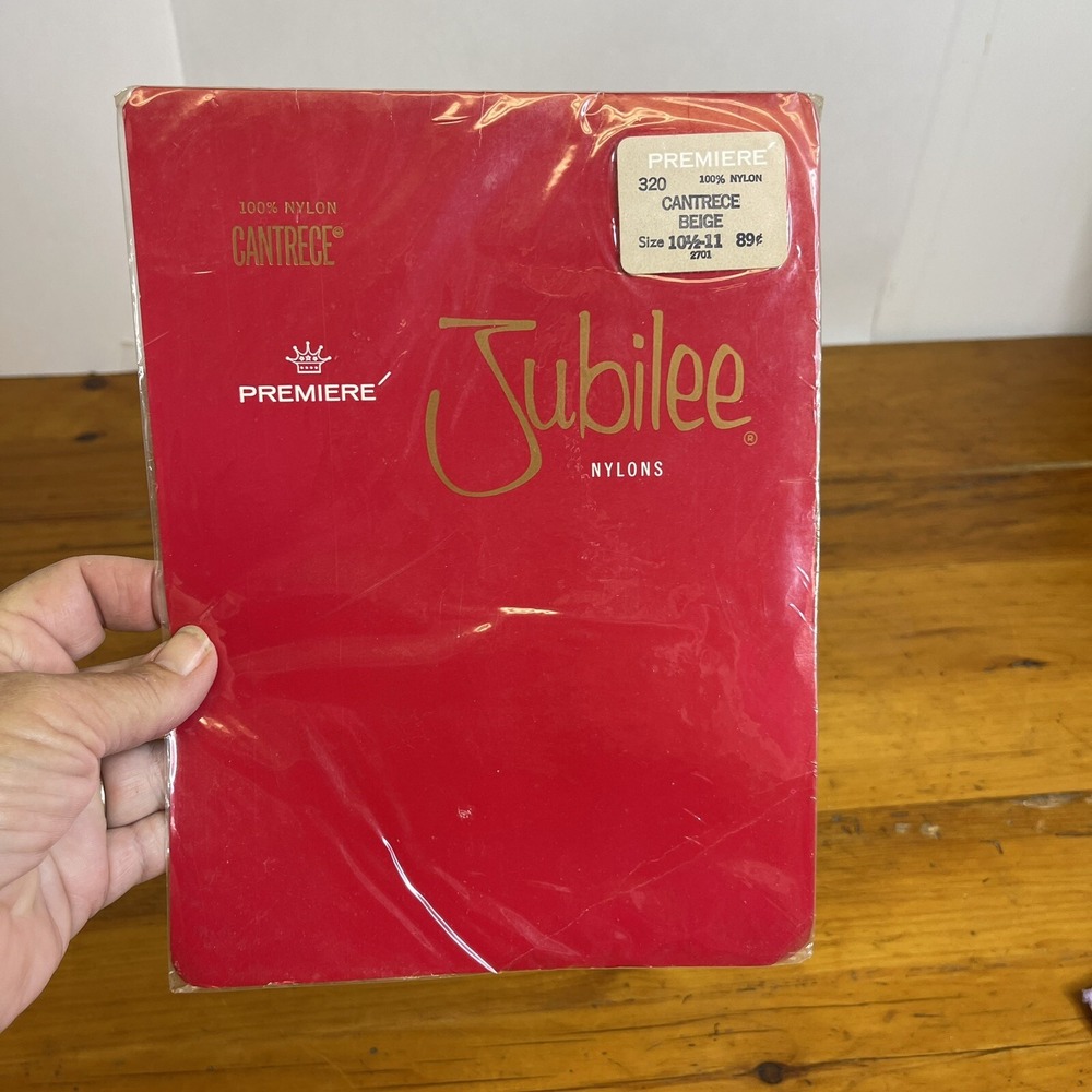 NOS Vintage 1960's MOD Womens JUBILEE Nylons Stockings Beige Size 10.5 US-Made